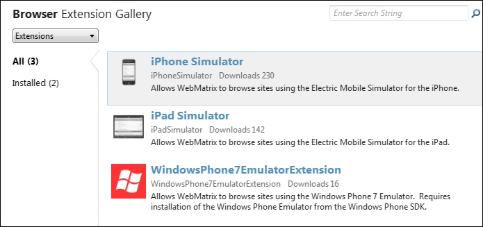 New Mobile emulators in WebMatrix 2 include iPhone