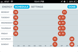 Screenshot of the Nest App showing Schedule