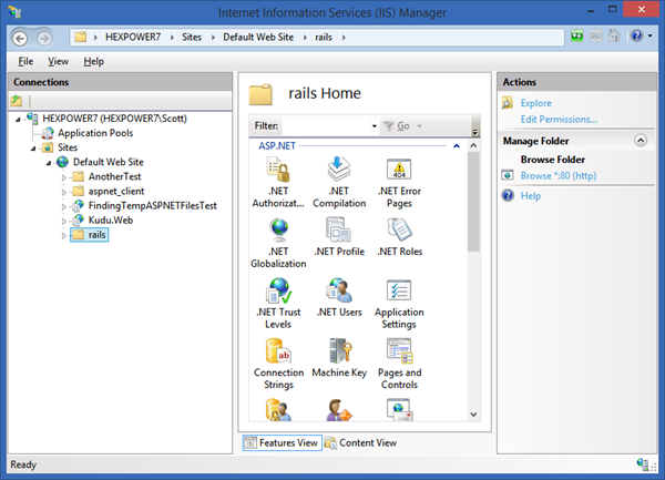 Make sure your Rails app is an application in IIS Make sure your Rails app is an application in IIS