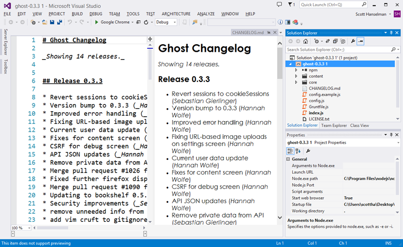 Ghost inside Visual Studio with NTVS