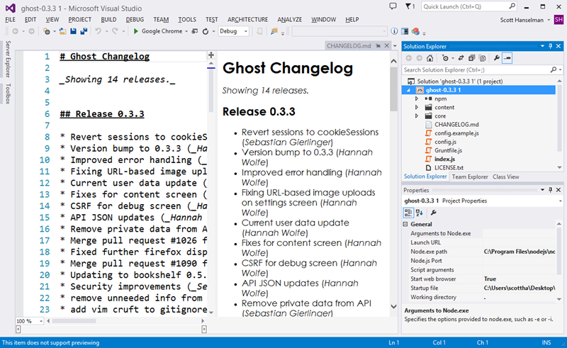 Ghost inside Visual Studio with NTVS Ghost inside Visual Studio with NTVS