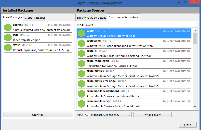 npm package management within VS npm package management within VS