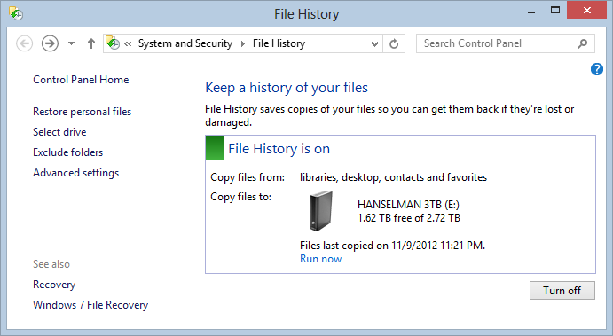 File History is ON