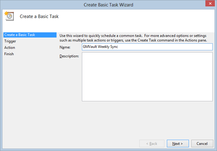 Create Basic Task Wizard - Task Name