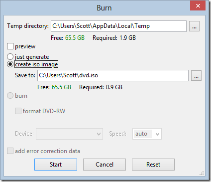 Burn image from DVDStyler