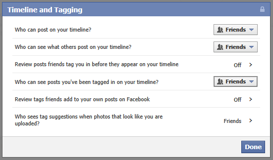 Check your Timeline and Tagging settings in Facebook