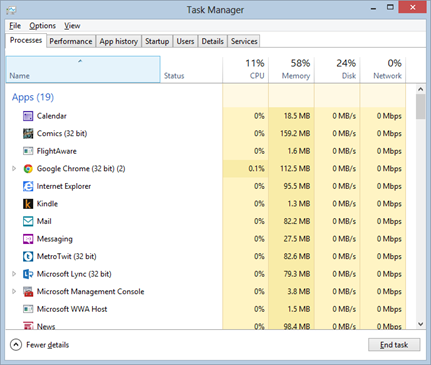 Apps in Task Manager