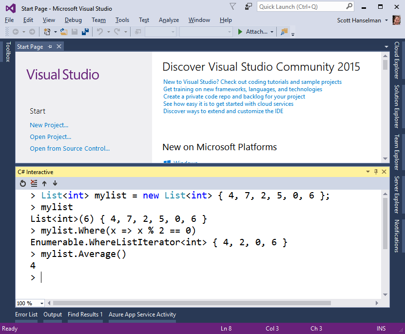C# Interactive REPL inside Visual Studio