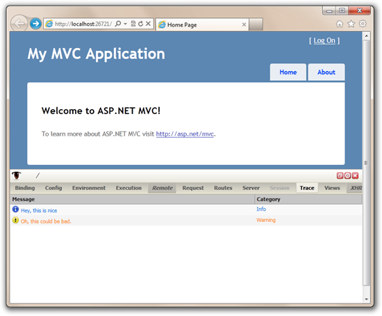 Gimpse DIV up on the default ASP.NET MVC page