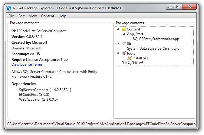 NuGet Package Explorer - EFCodeFirst.SqlServerCompact.0.8.8482.1 
