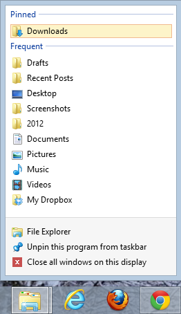 Downloads is Pinned to the Explorer Taskbar