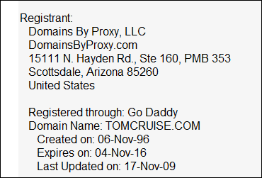 The WhoIs Record for TomCruise.com