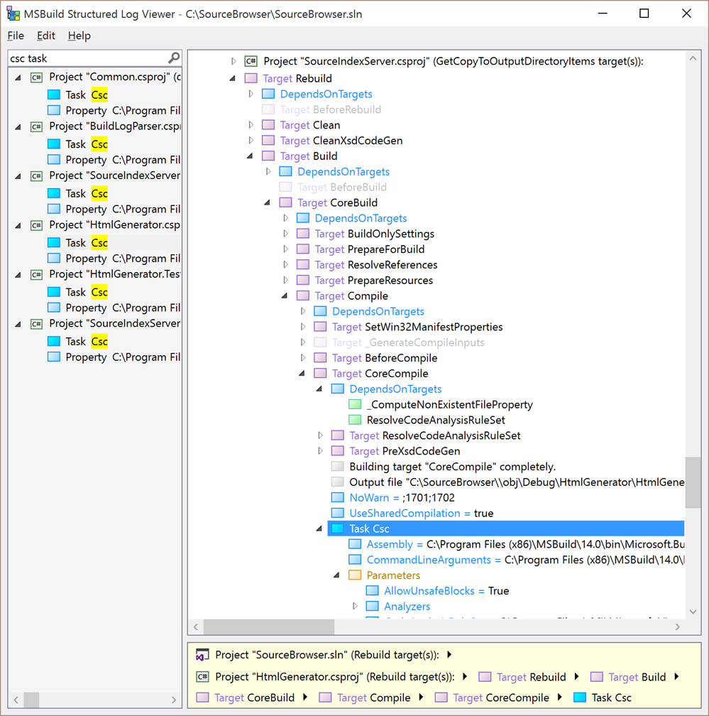 A complex MSBuild example visualized