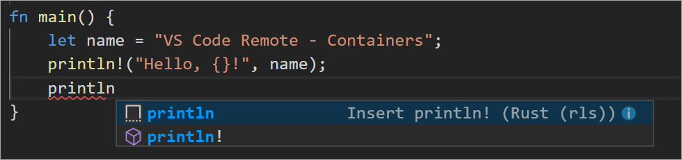 Intellisense from a container running Rust and VS Code Remote Containers Intellisense from a container running Rust and VS Code Remote Containers