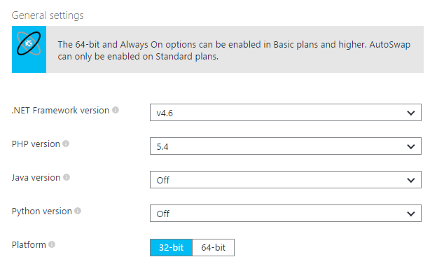 Change your Azure bitness settings here Change your Azure bitness settings here