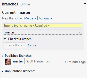 branching in Git in VS