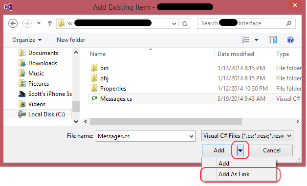 Adding source code as a Link within Visual Studio Adding source code as a Link within Visual Studio
