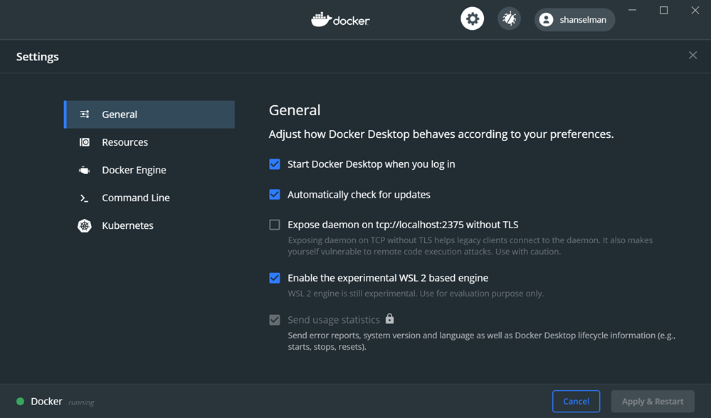 Docker for Windows | Enable WSL2 Docker for Windows | Enable WSL2