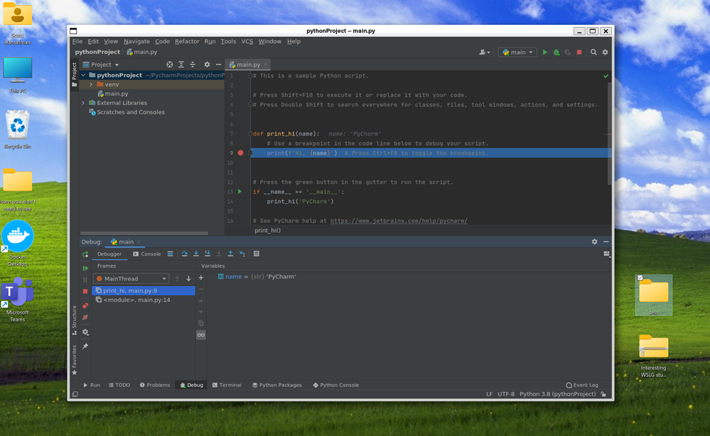 Linux PyCharm on Windows running under Ubuntu 20.04 with WSL and WSLg Linux PyCharm on Windows running under Ubuntu 20.04 with WSL and WSLg