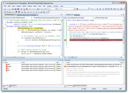 ConsoleApplication1 (Debugging) - Microsoft Visual Studio  (Administrator)
