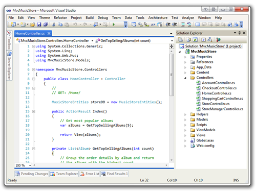 MvcMusicStore - Microsoft Visual Studio