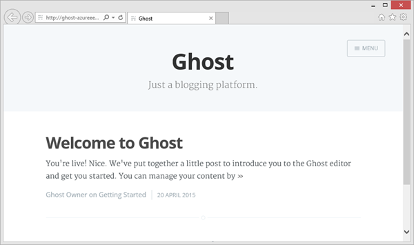 Ghost running on Azure Ghost running on Azure