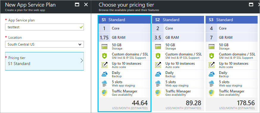 App Service Plan pricing