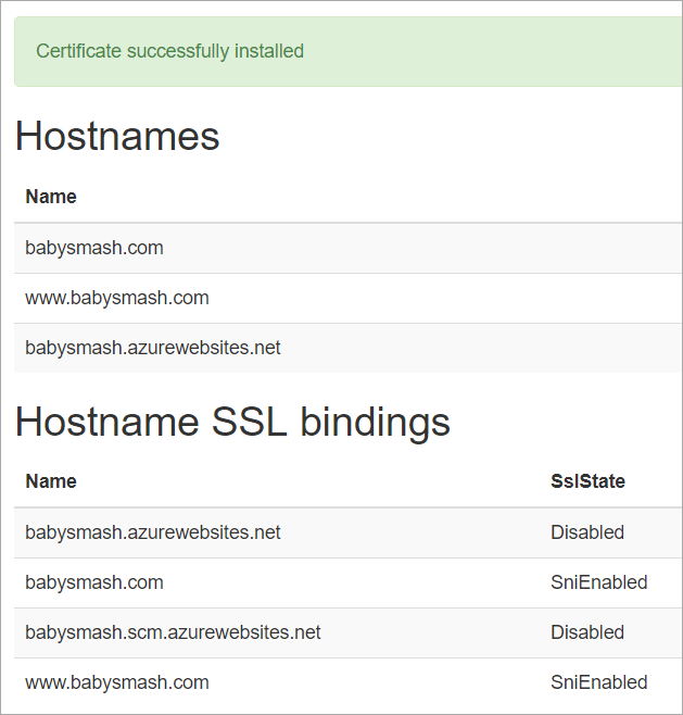 Certificate successfully installed. Certificate successfully installed.