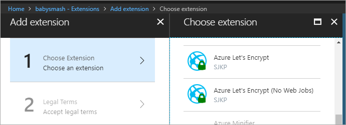 Adding the Let's Encrypt App Service Extension Adding the Let's Encrypt App Service Extension