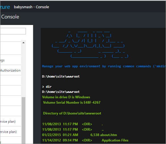 Live HTML5 Console within the Azure Portal