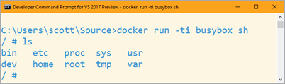 도커 실행 -ti busybox sh