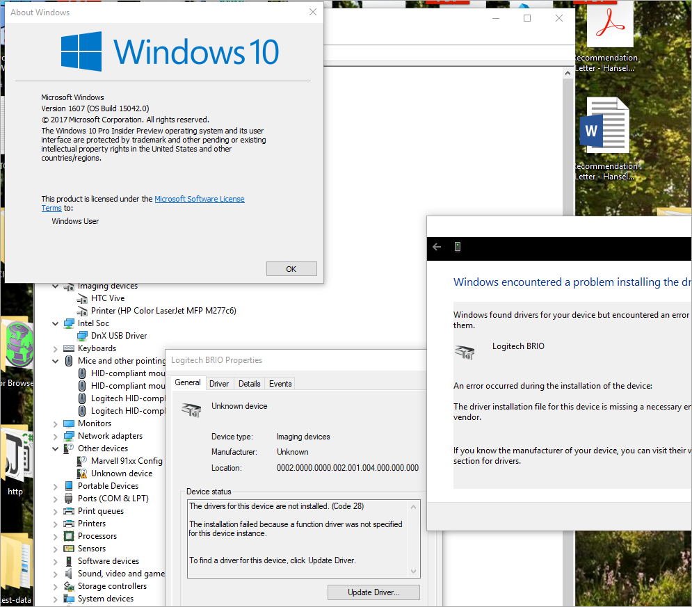 Logitech BRIO stops working on Windows 10 Insiders UPGRADE