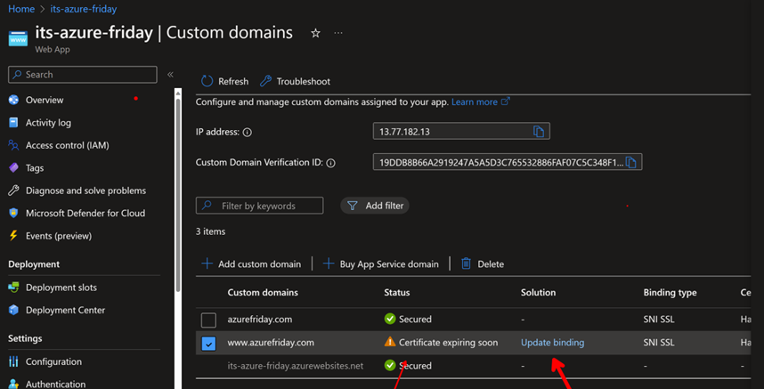 Custom Domains in Azure App Service