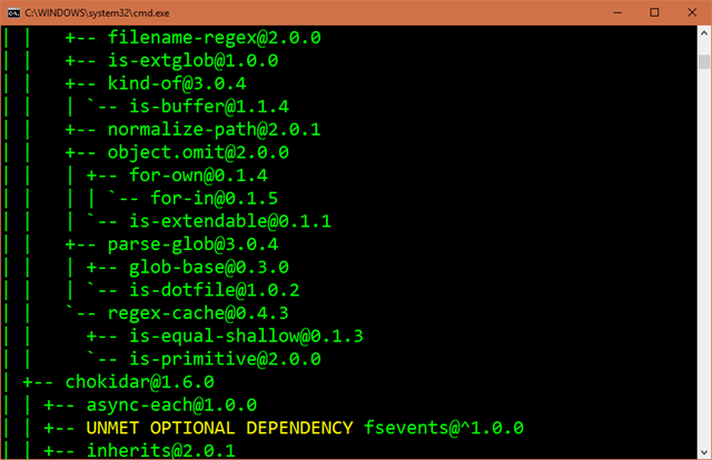 The output of "npm ls" is a nice ASCII tree The output of "npm ls" is a nice ASCII tree