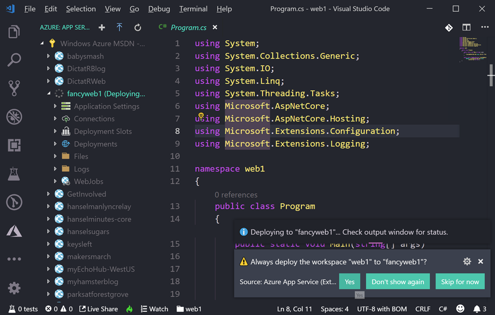 Always deploy the workspace web1 to fancyweb1 Always deploy the workspace web1 to fancyweb1