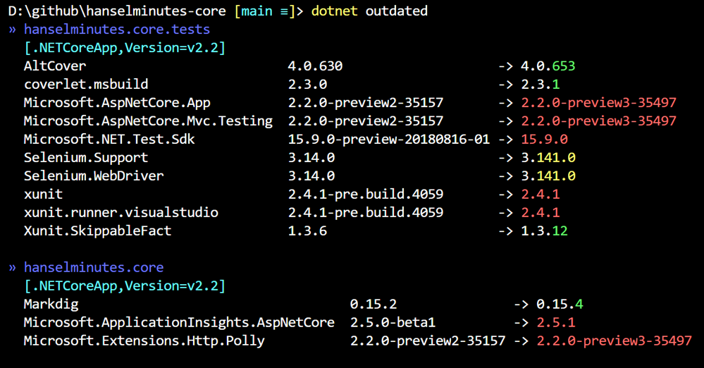 dotnet outdated says there's a few packages I need to update dotnet outdated says there's a few packages I need to update
