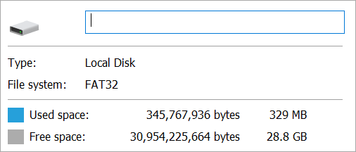 A 32gig (really 29.1GB) drive with 329 MB used A 32gig (really 29.1GB) drive with 329 MB used