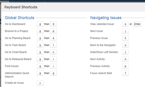 Some Jira shortcuts