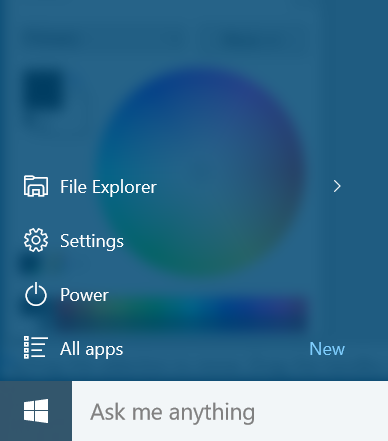 The Default Start menu in Windows 10 has few shortcuts The Default Start menu in Windows 10 has few shortcuts