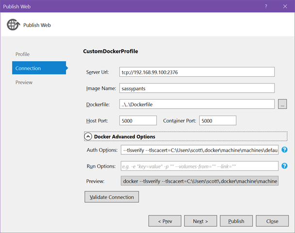 Custom Docker Profile in Visual Studio Custom Docker Profile in Visual Studio