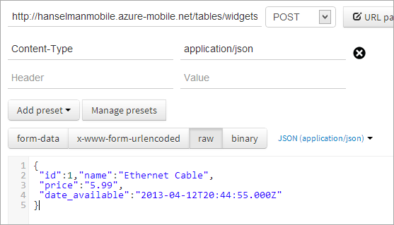 POSTing to an Azure Mobile Service with POSTMAN POSTing to an Azure Mobile Service with POSTMAN