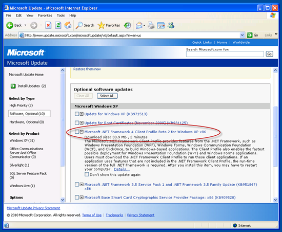 favor help us test net 4 beta 2 on windows update wu scott